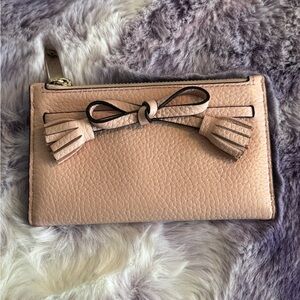Kate Spade Elegant Pink Leather Clutch with Bow knot & Pebble leather accents